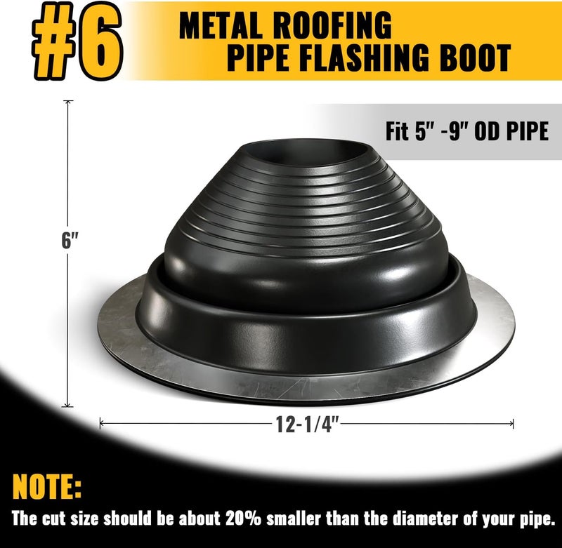 VIVIDA #6 EPDM Metal Roof Pipe Flashing Boot, Flexible Roof Jack Flashing Boot for Pipe OD 5" to 9", Screws & Hex Socket Included, Black, 1 Pack - Image 4